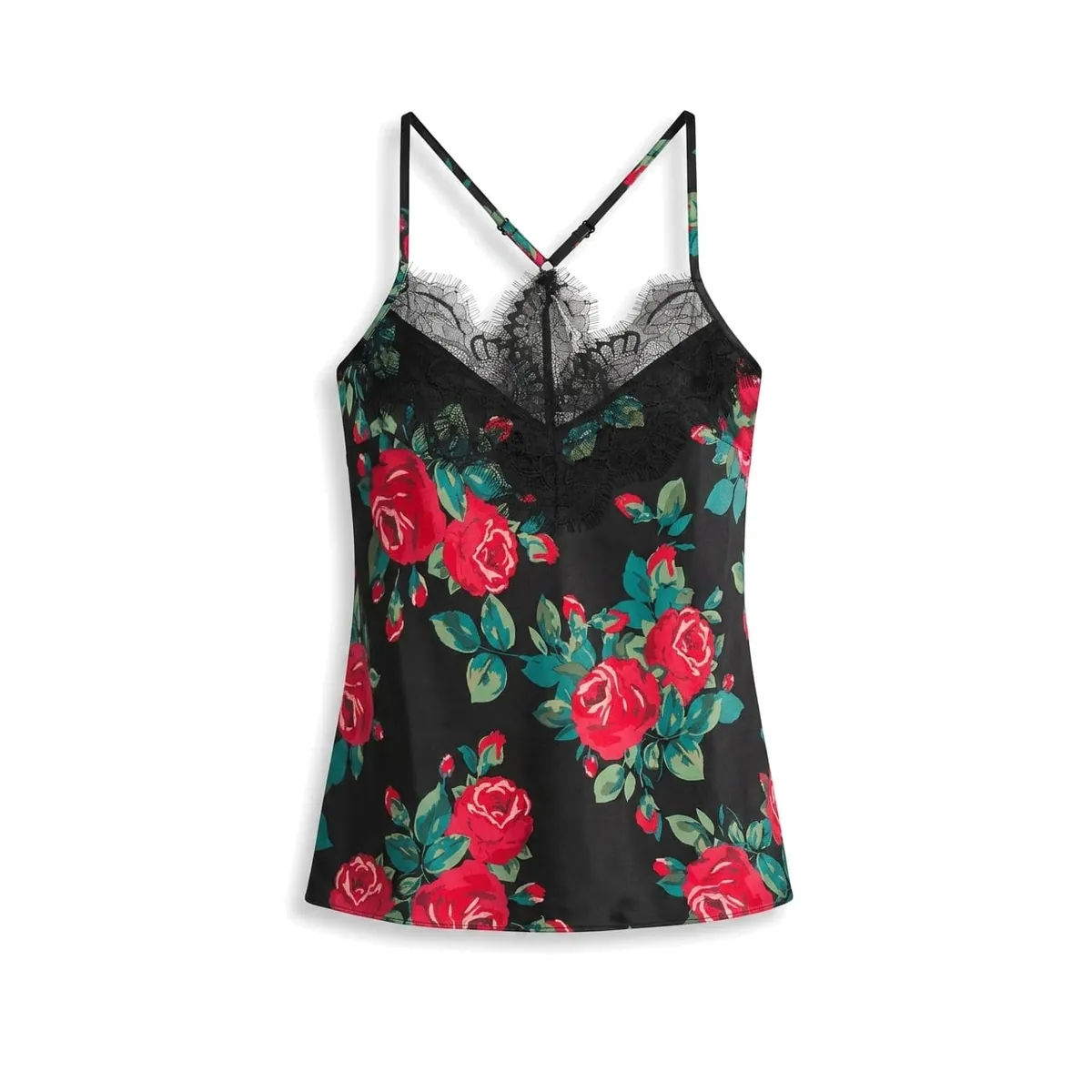 Black Floral Printed Chiffon Chemise - Style A